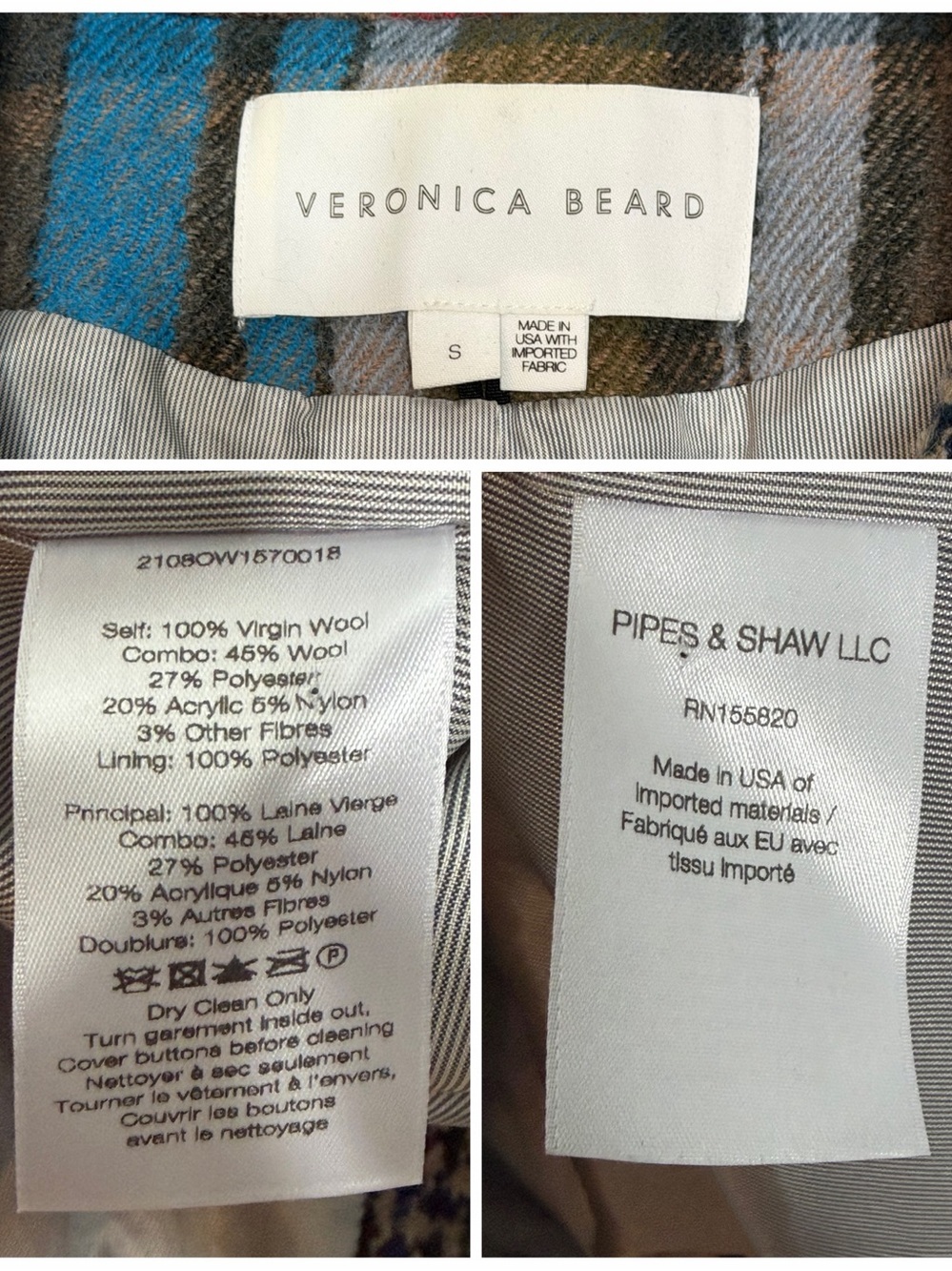 Veronica Beard India Colorblock Plaid Wool Coat Jacket Multicolor Size Small - Picture 7 of 15
